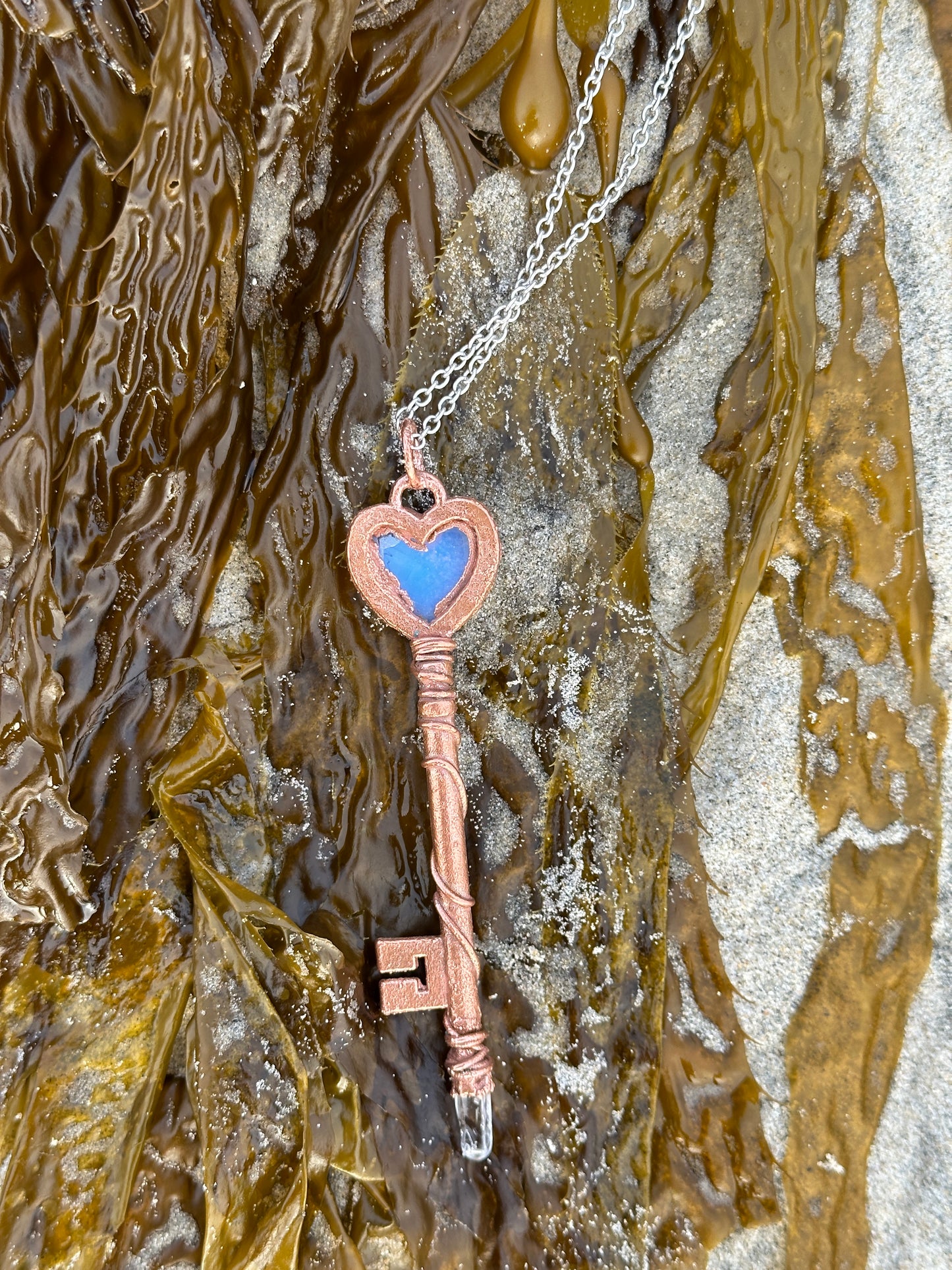 D. Heart Key | Opalite and Quartz | Bright Copper