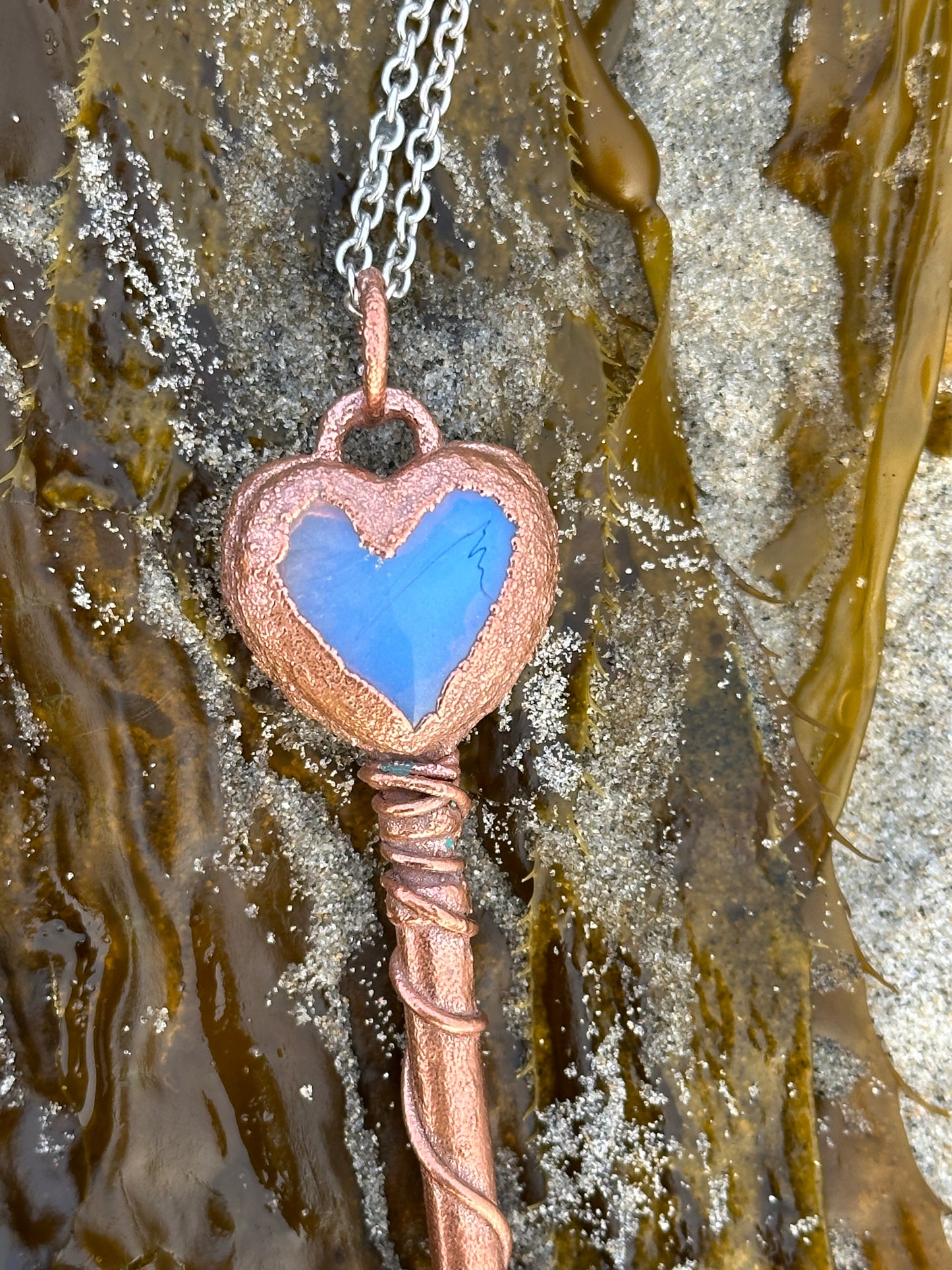 D. Heart Key | Opalite and Quartz | Bright Copper