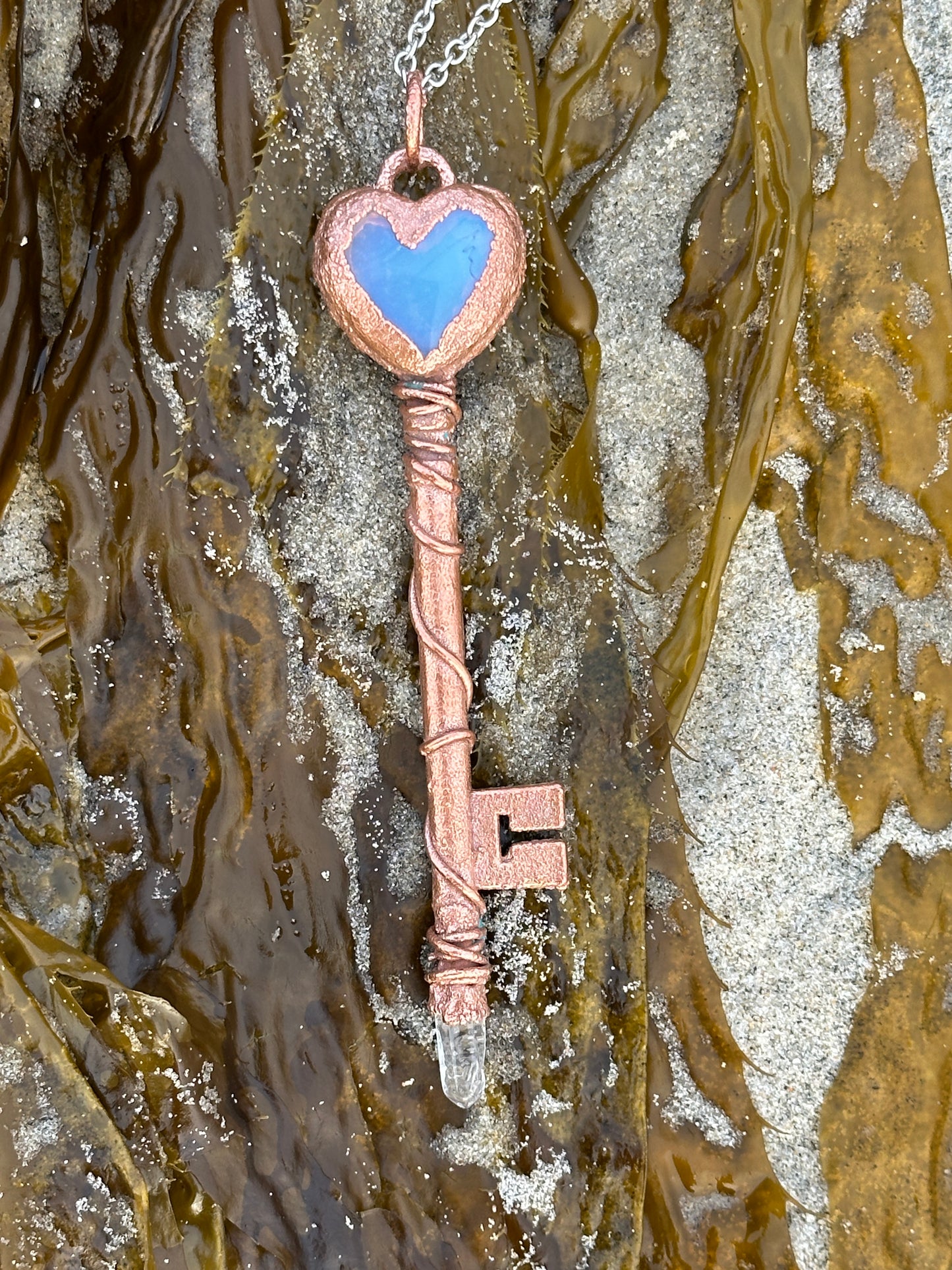 D. Heart Key | Opalite and Quartz | Bright Copper