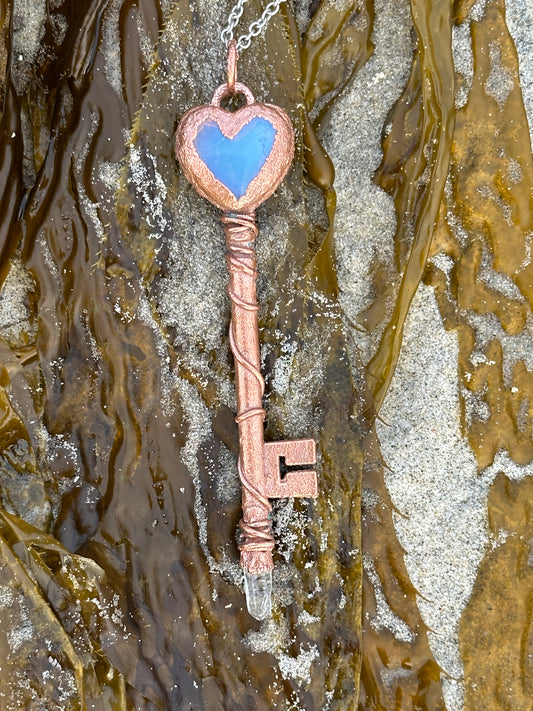 D. Heart Key | Opalite and Quartz | Bright Copper