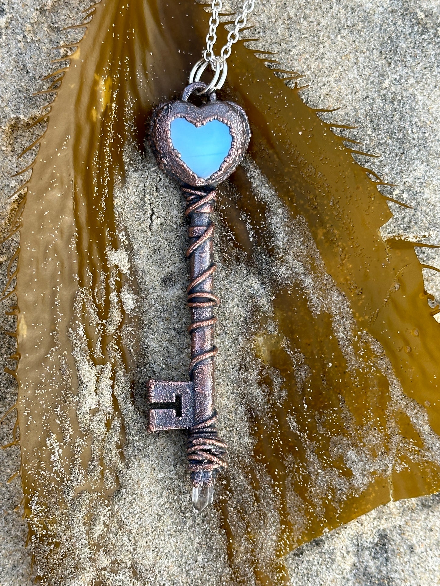 C. Heart Key | Opalite and Quartz | Dark Copper