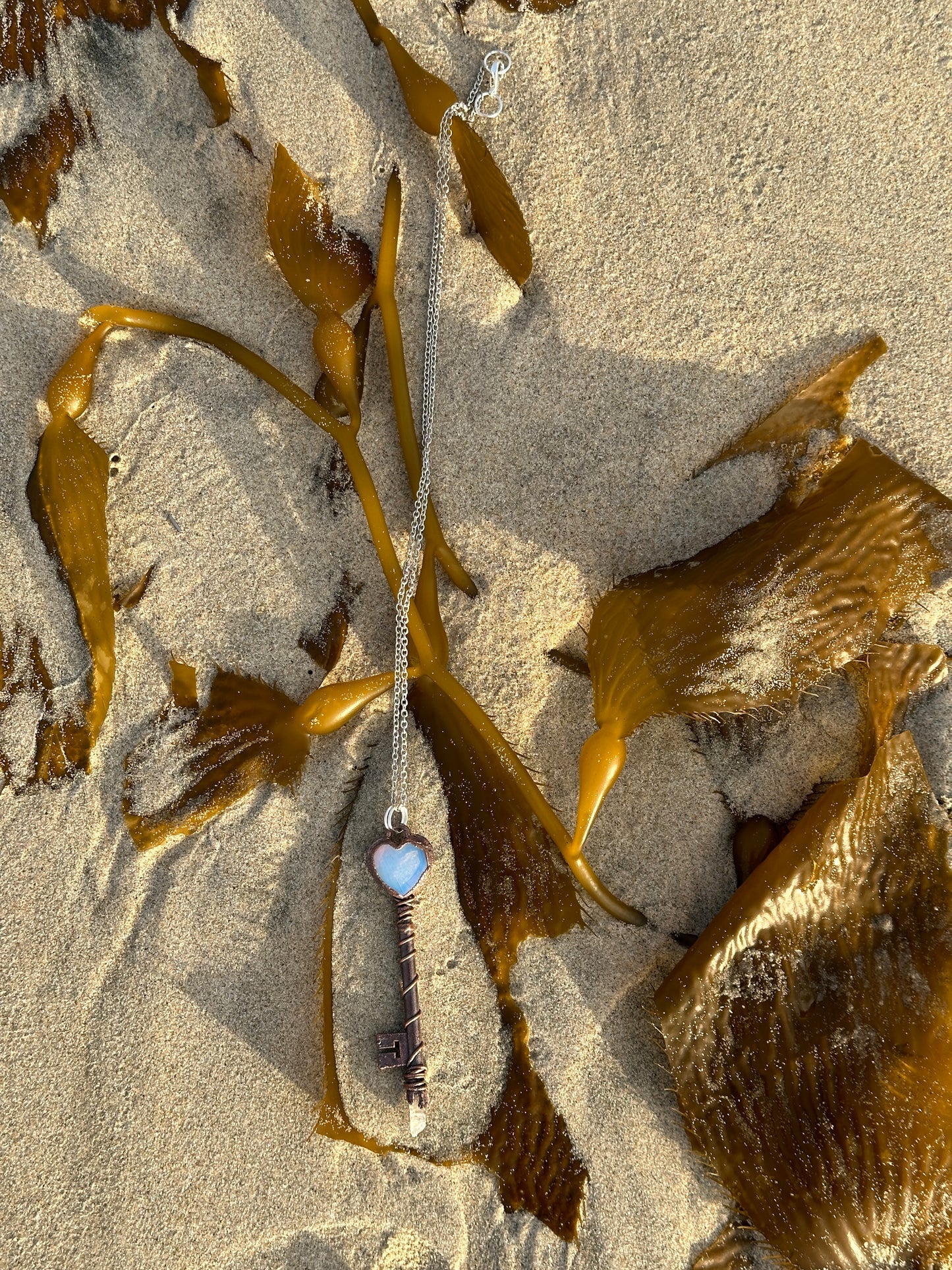 G. Heart Key | Opalite and Quartz | Dark Copper