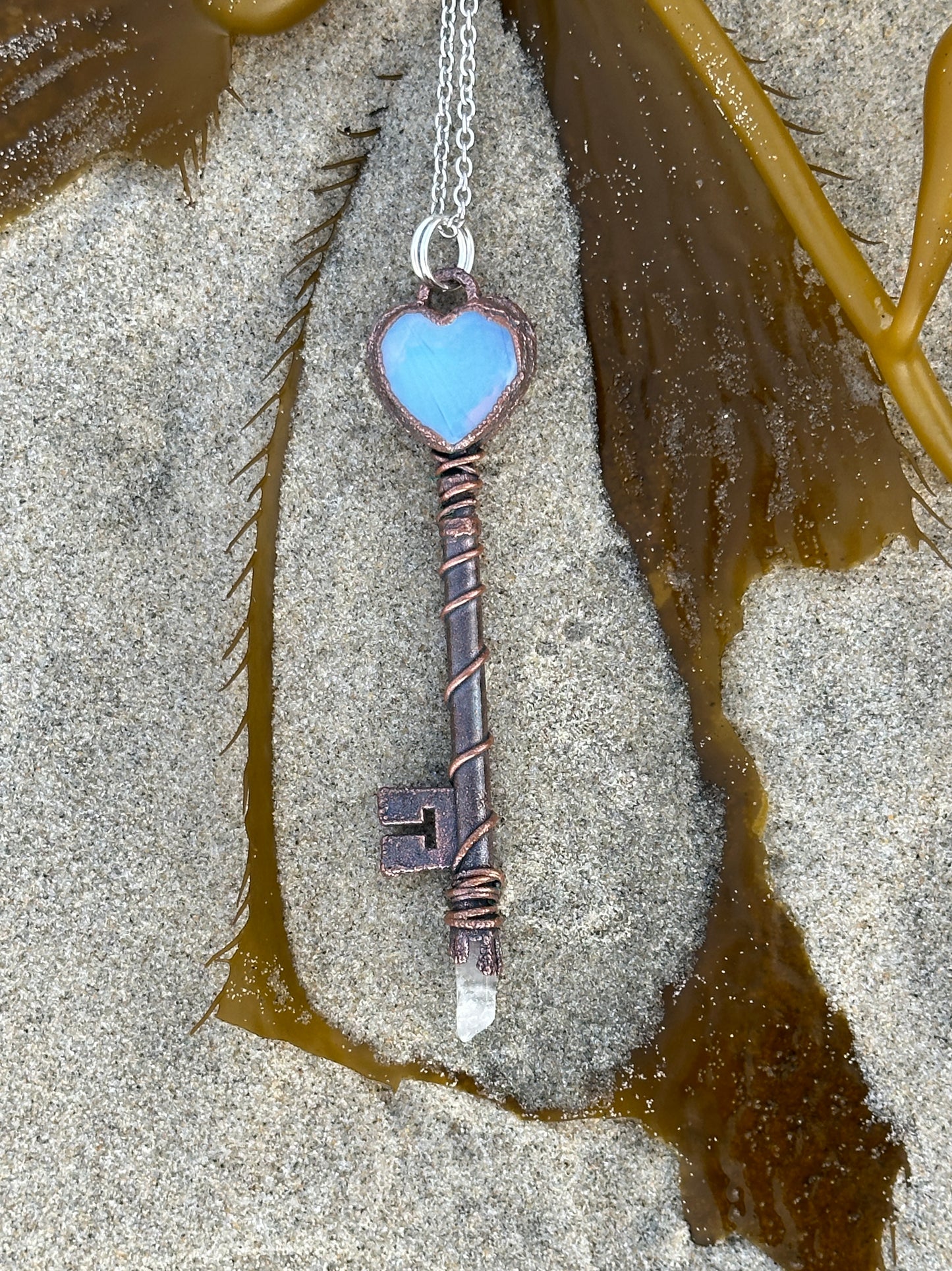 G. Heart Key | Opalite and Quartz | Dark Copper