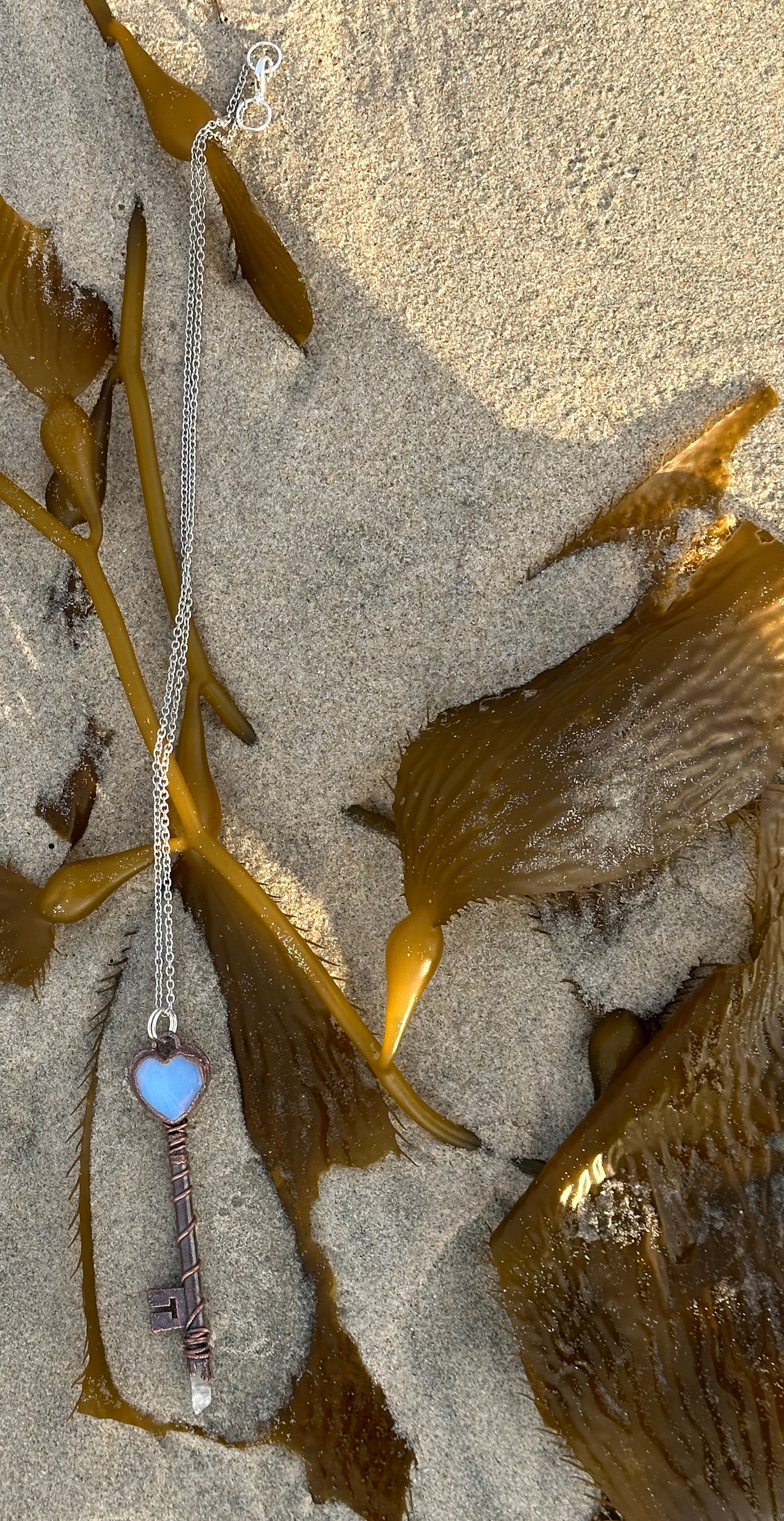 G. Heart Key | Opalite and Quartz | Dark Copper