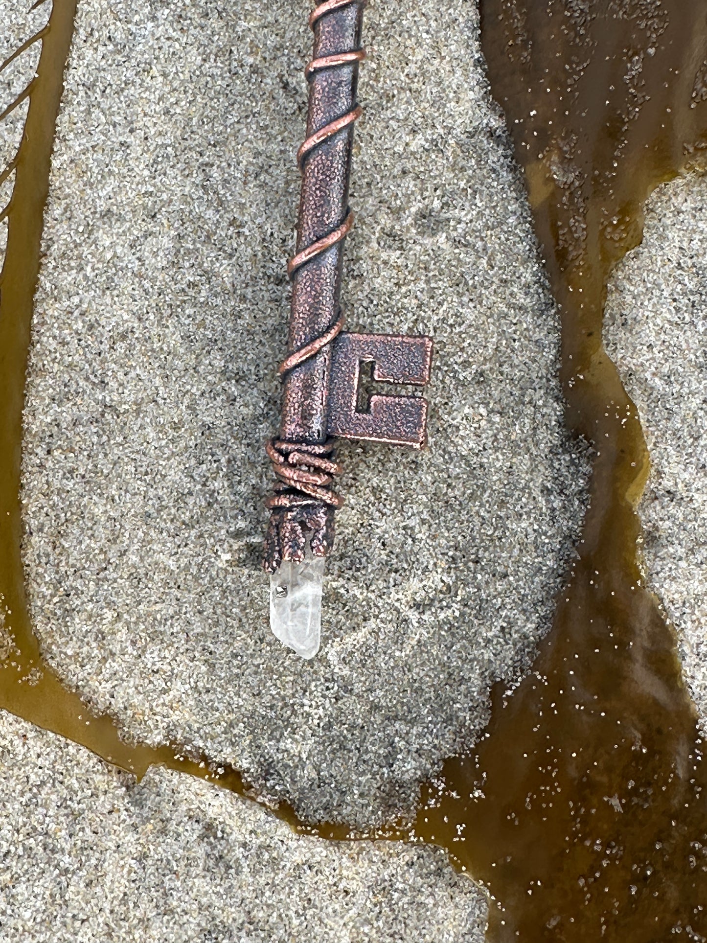 G. Heart Key | Opalite and Quartz | Dark Copper