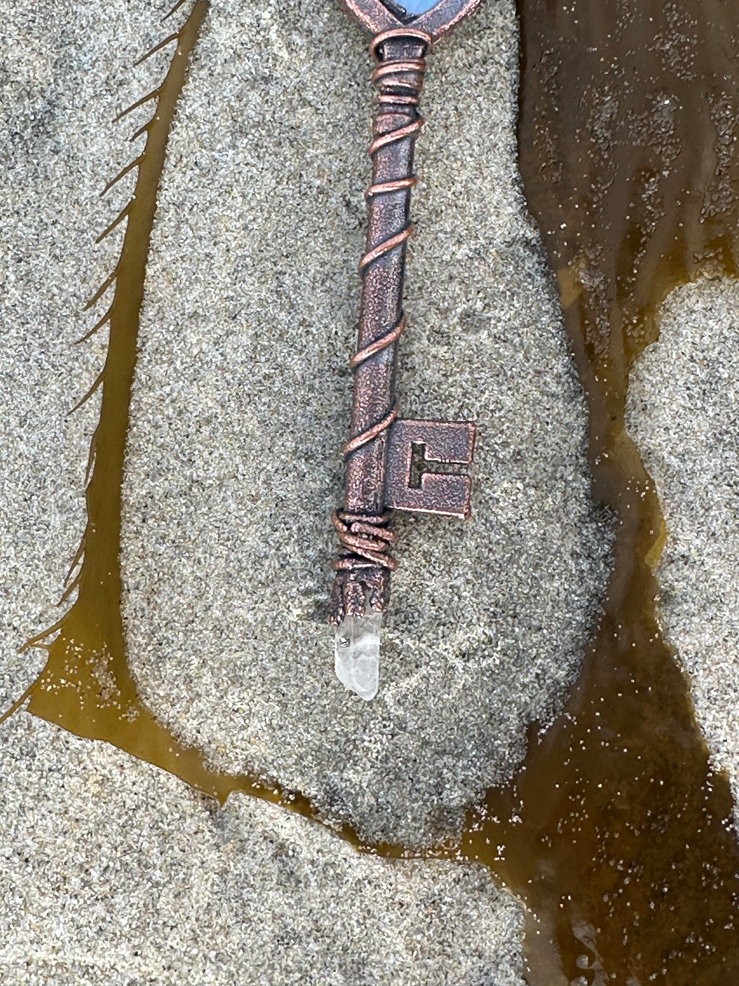 G. Heart Key | Opalite and Quartz | Dark Copper
