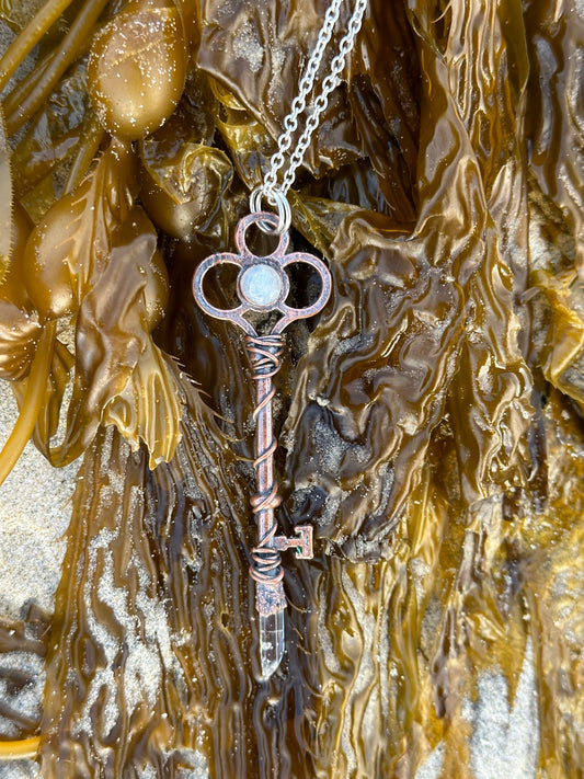 I. Key Necklace || Moonstone | Quartz | Dark Copper