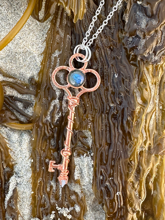 B. Key Necklace | Labradorite | Moonstone | Bright Copper