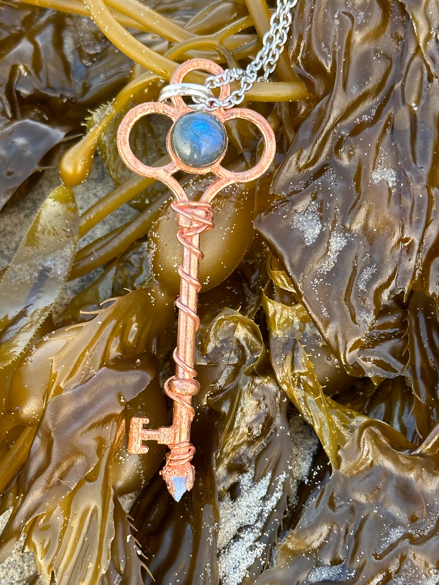 B. Key Necklace | Labradorite | Moonstone | Bright Copper