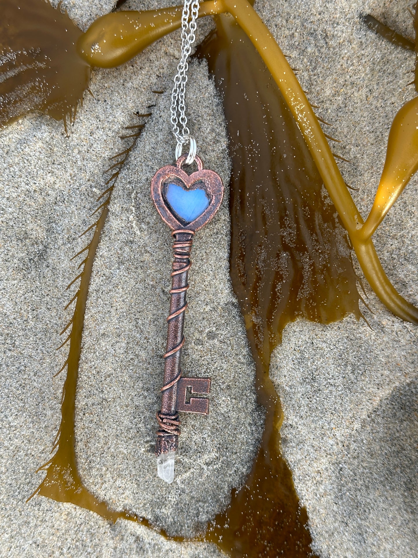 G. Heart Key | Opalite and Quartz | Dark Copper