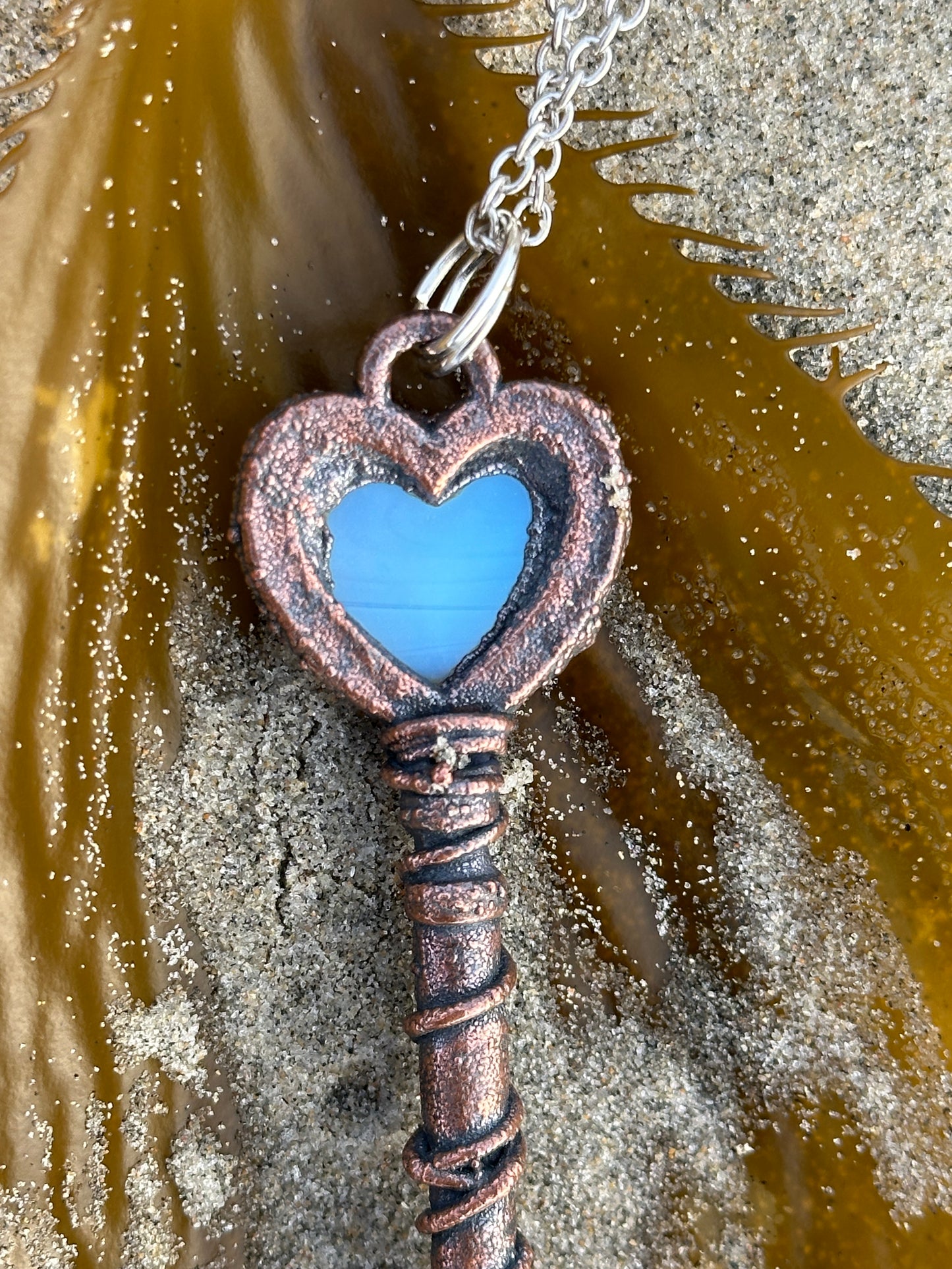 C. Heart Key | Opalite and Quartz | Dark Copper