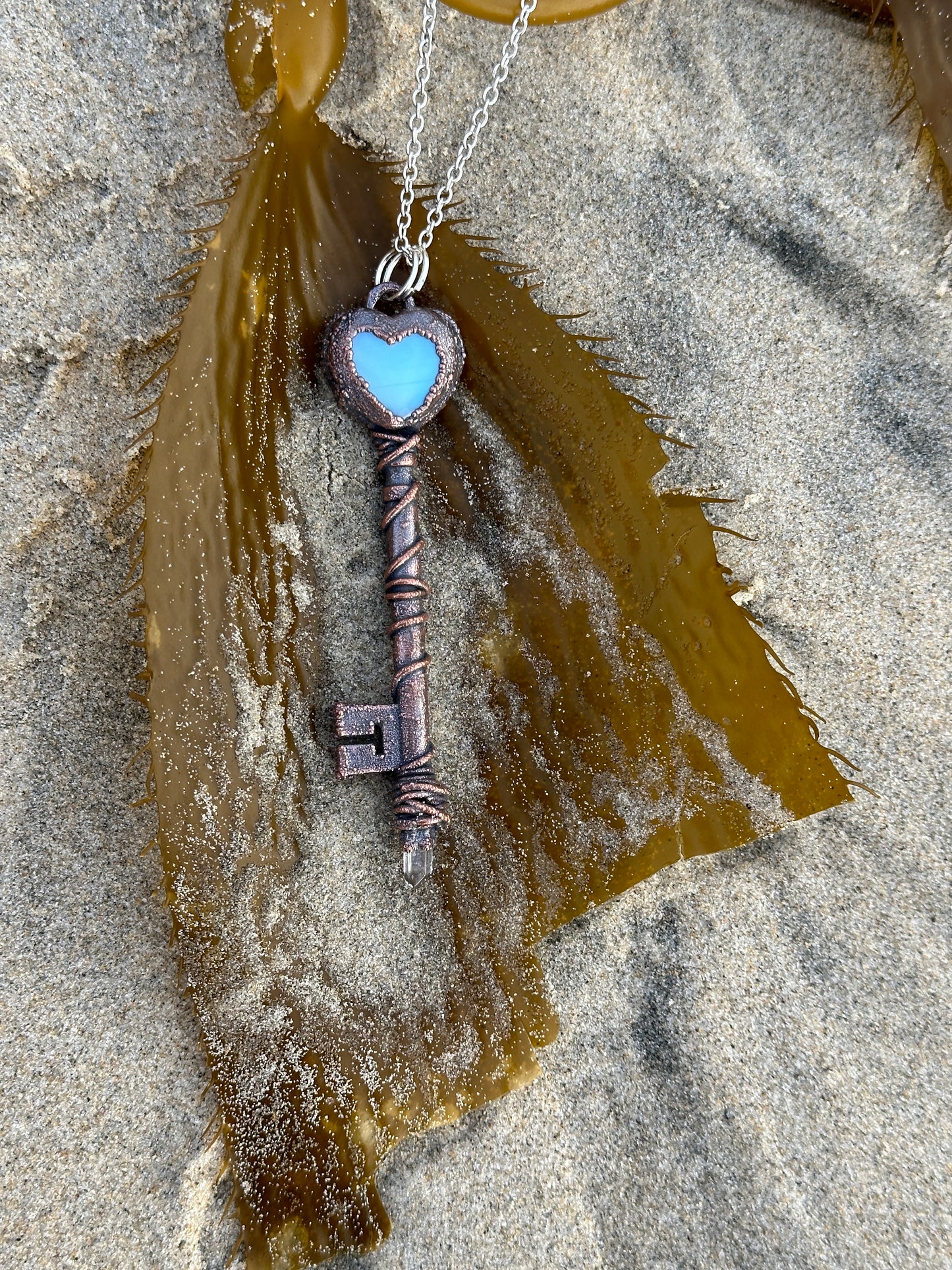 C. Heart Key | Opalite and Quartz | Dark Copper