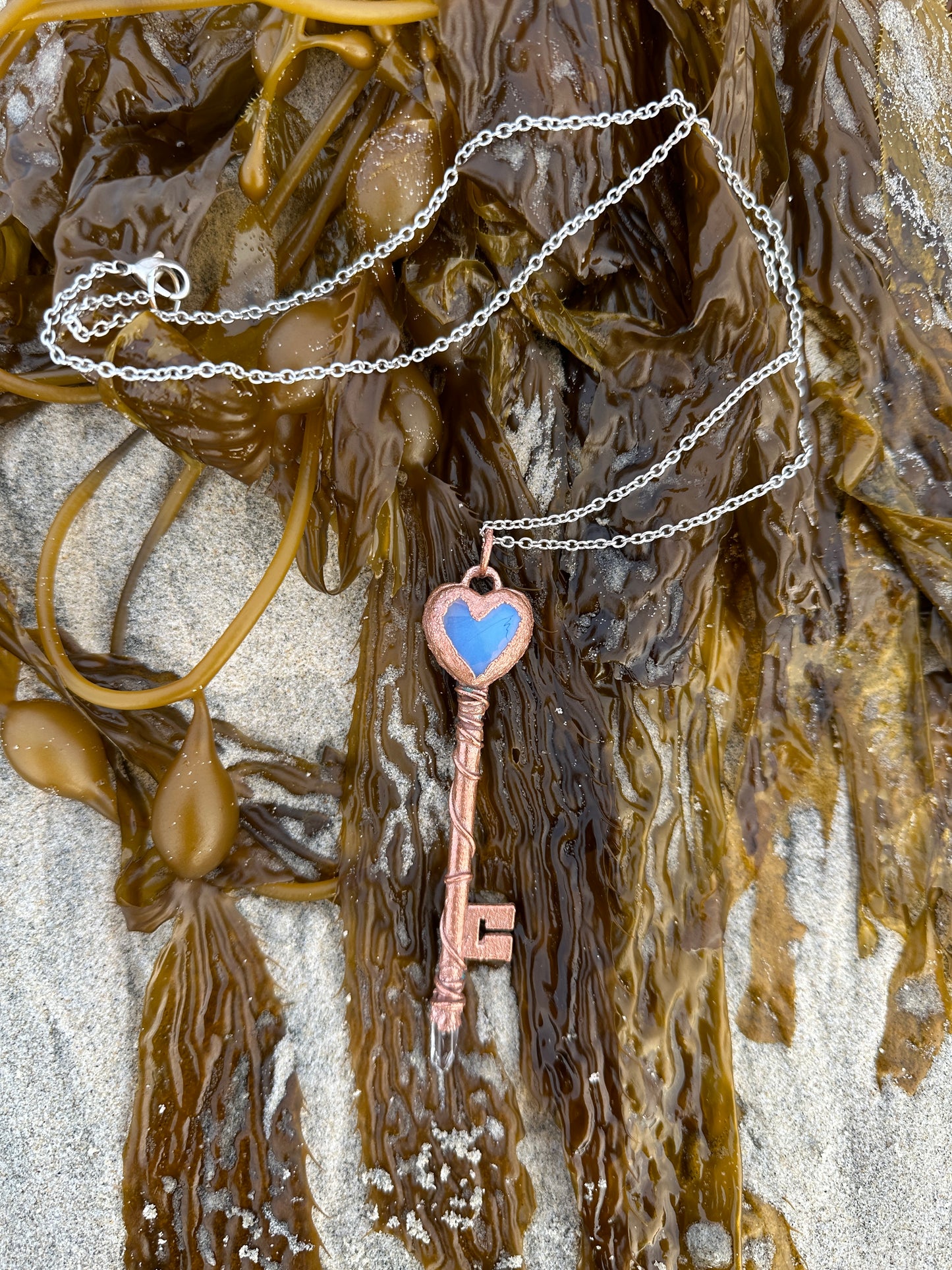 D. Heart Key | Opalite and Quartz | Bright Copper